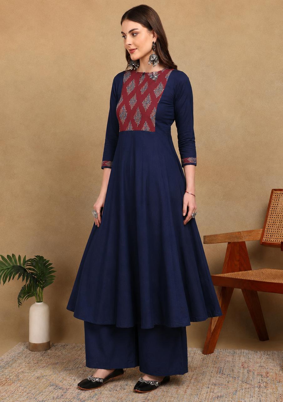 BLUE RED YOKE 3/4 SLEEVES