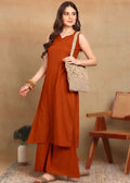 RUST SLUB KURTA PLAZZO