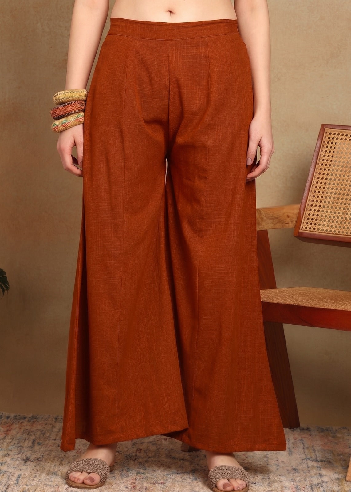 RUST SLUB KURTA PLAZZO