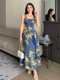 ABSTRACT BLUE STRAP DRESS