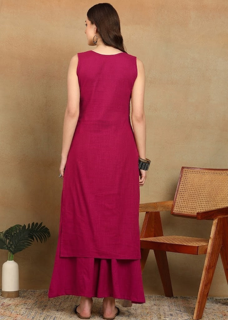 PINK SLUB KURTA PLAZZO
