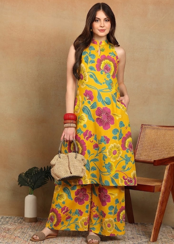 YELLOW FLORAL KURTA PLAZZO