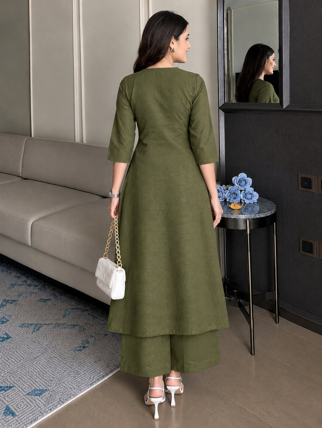 OLIVE KASHMIR KURTA PLAZZO