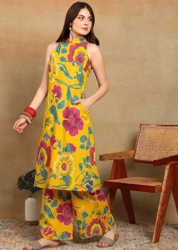 YELLOW FLORAL KURTA PLAZZO