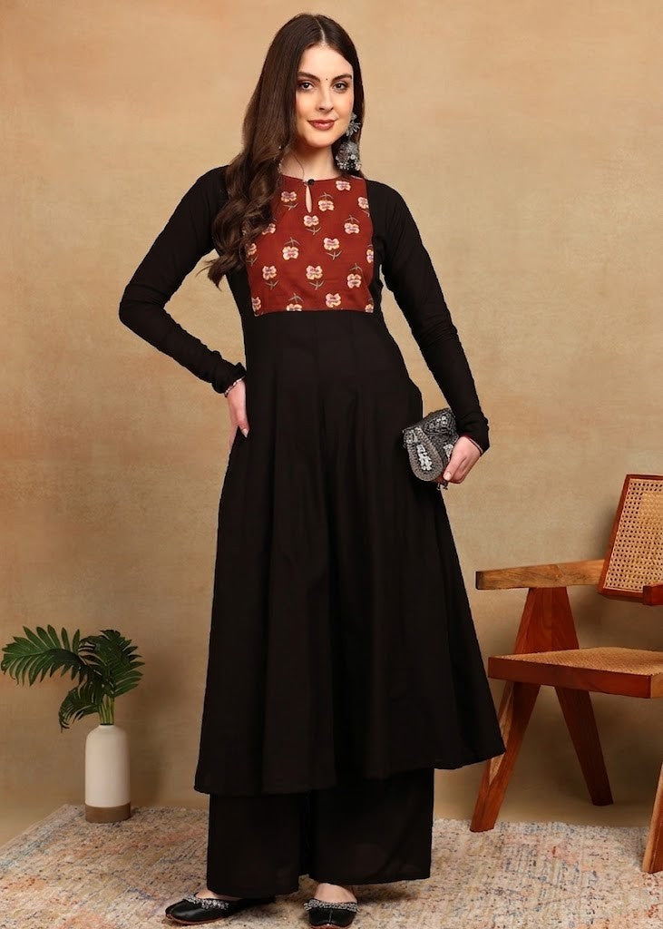 BLACK RED YOKE KURTA PLAZZO SET
