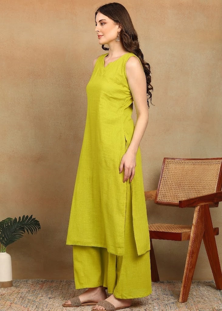 LIME SLUB KURTA PLAZZO