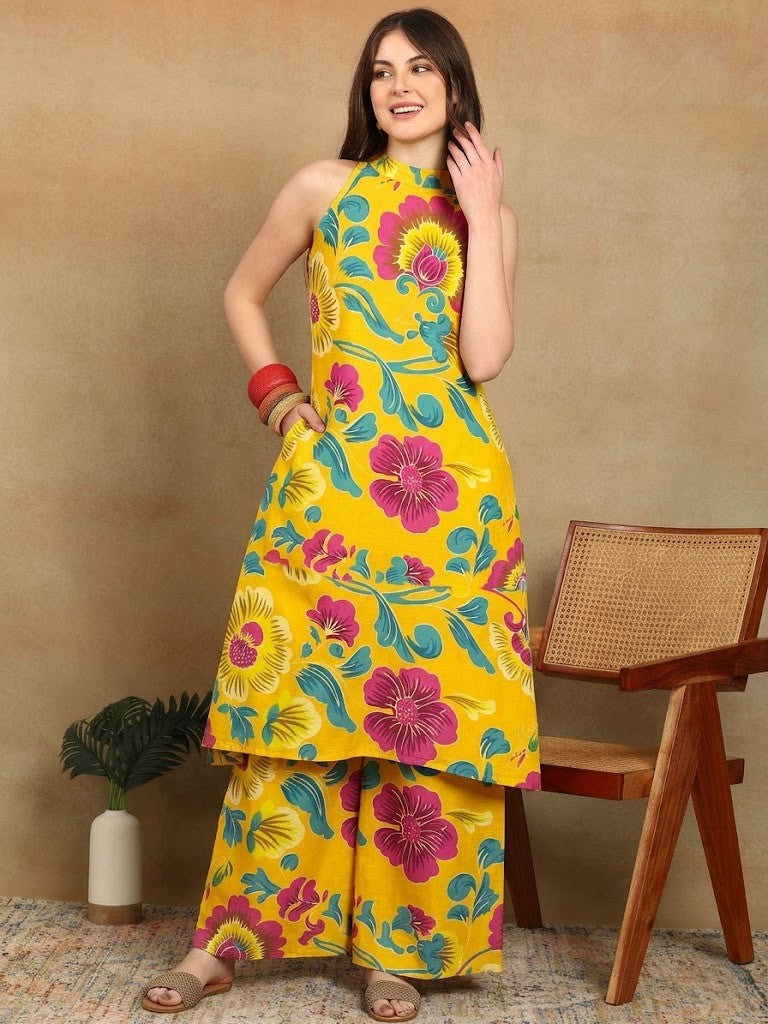 YELLOW FLORAL KURTA PLAZZO