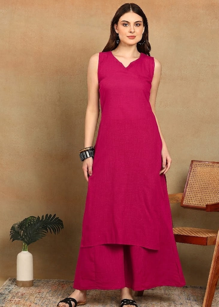 PINK SLUB KURTA PLAZZO