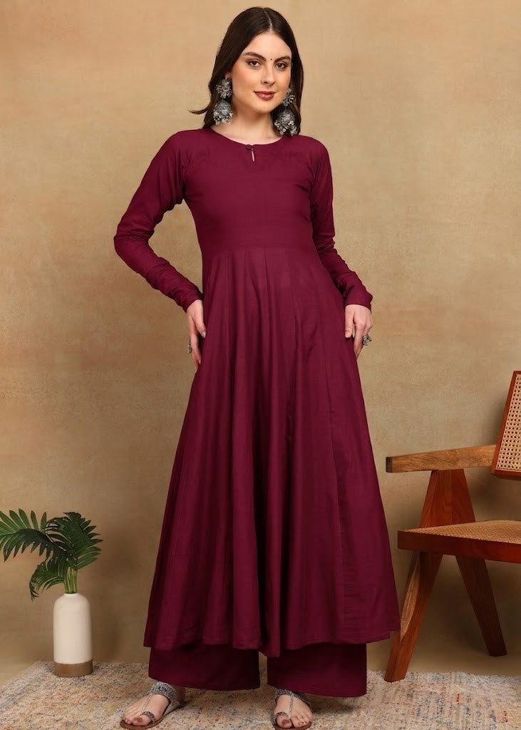 WINE ELEGANT KURTA PLAZZO SET