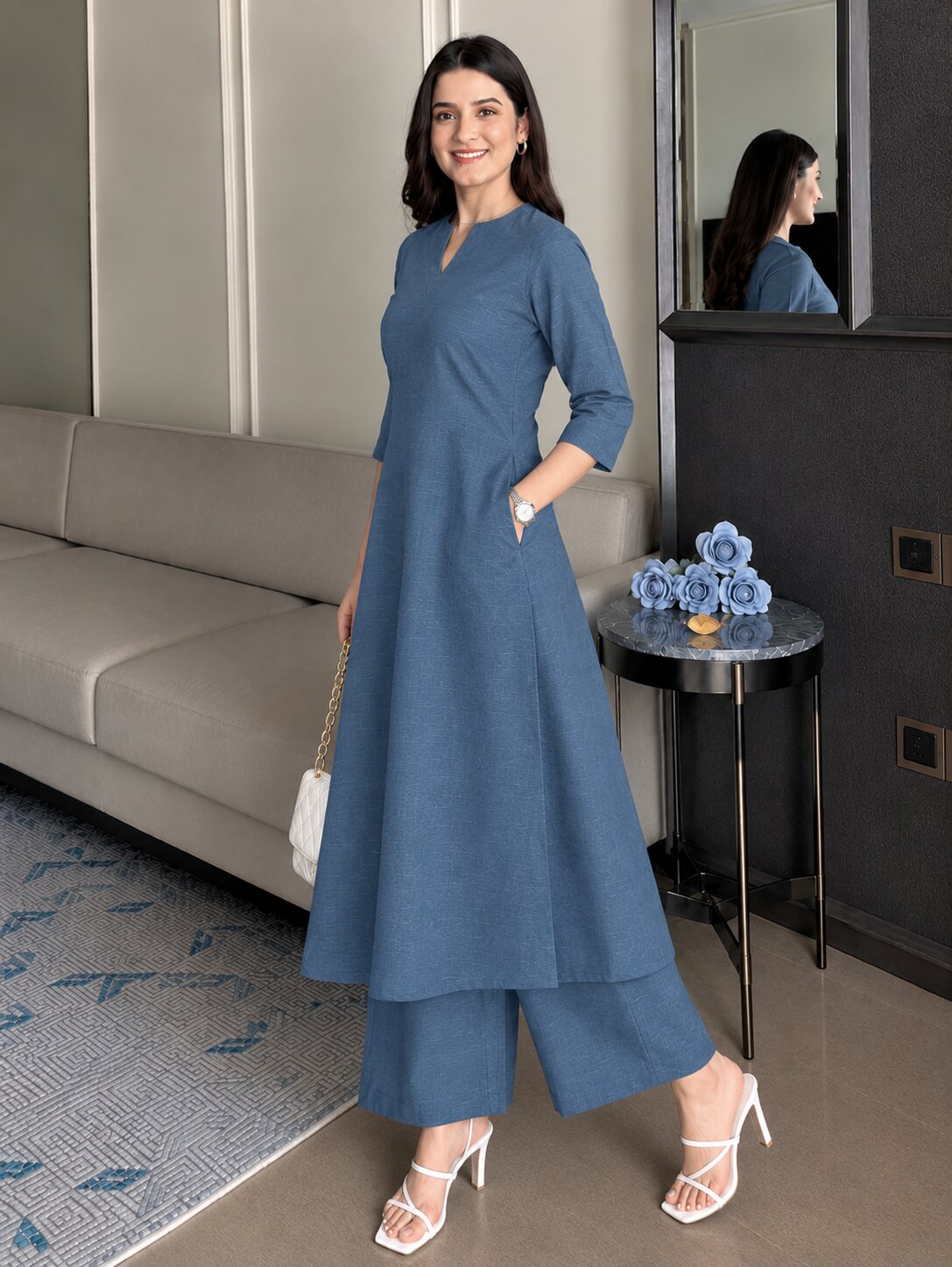 BLUE KASHMIRI KURTA PLAZZO