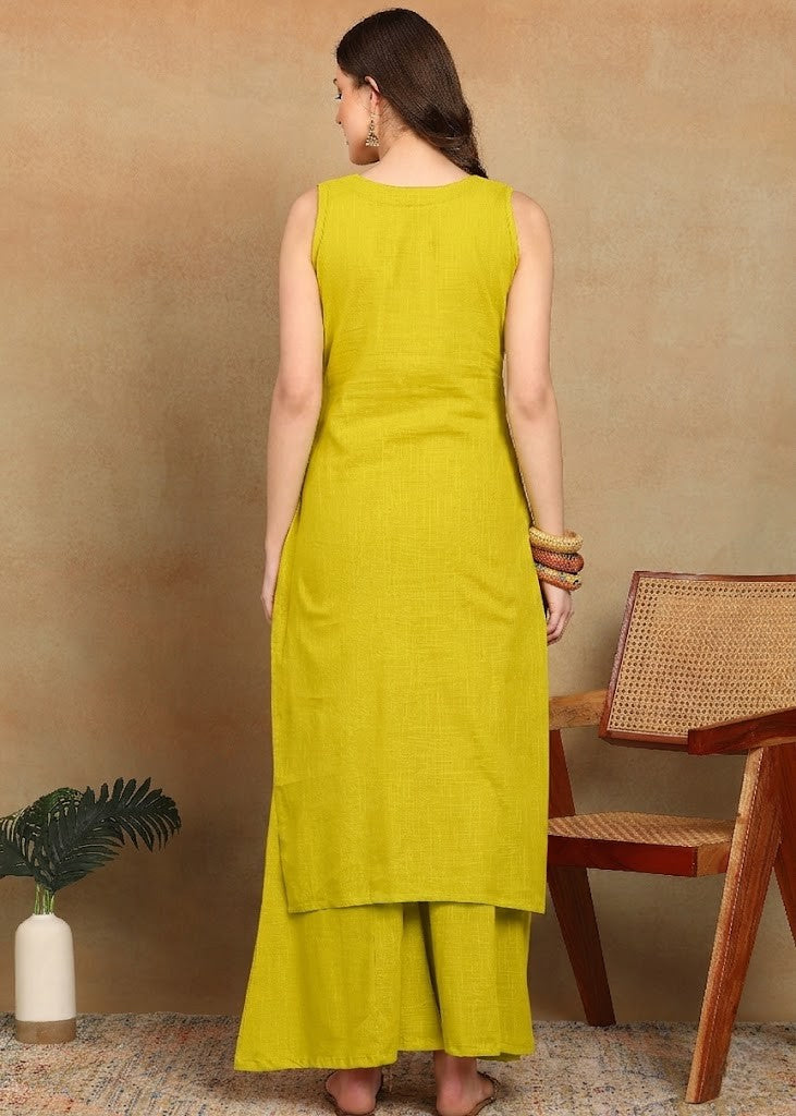 LIME SLUB KURTA PLAZZO