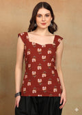MARRON FLORAL BIG STRAP KURTI